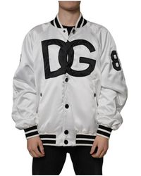 Dolce & Gabbana - Jassen ,Wit ,Polyester Logo Full Zip Bomber Jacket - Lyst