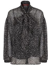Max Mara - Overhemden ,Zwart ,Chiffon Blouse Van Bedrukte Chiffon - Lyst