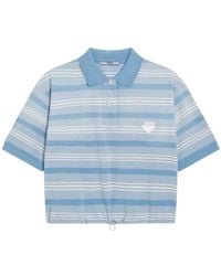 Prada - Cropped Gestreepte Piqué Polo Shirt - Lyst