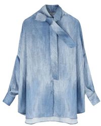 Ermanno Scervino - Blaue seiden-ombre-bluse mit schleifendetail - Lyst