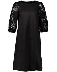 Luisa Cerano - Elegantes schwarzes midi-kleid mit spitzenärmeln - Lyst