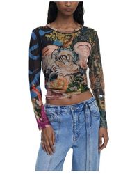 Desigual - Blau Bedrucktes Langarm-T-Shirt - Lyst