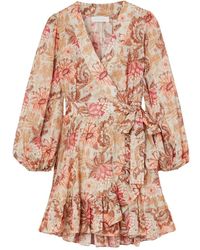 Zimmermann - Kleedjes ,Veelkleurig ,Katoen Daylight Mini Wrap Frill Jurk - Lyst