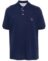 Brunello Cucinelli - T-shirt e polo con stampa logo blu navy - Lyst