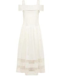 Blugirl Blumarine - Kleedjes ,Wit ,Katoen Midi Jurk Met Katoenmix En Bloemenkant Inzetstukken - Lyst
