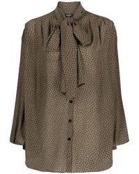 Balmain - Overhemden ,Groen ,Zijden Shirt Met Bow - Lyst