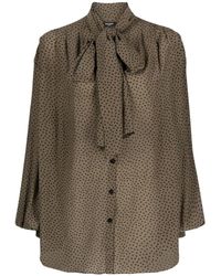 Balmain - Overhemden ,Groen ,Zijden Shirt Met Bow - Lyst