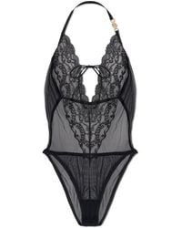 Versace - Tops ,Zwart ,Geborduurde Bodysuit Met Kant - Lyst