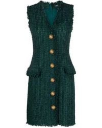 Balmain - V-ausschnitt tweed-kleid mit knöpfen - Lyst