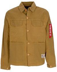 Alpha Industries - Jassen ,Katoen Kleur Blok Overshirt Jas Khaki - Lyst