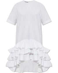 Moschino - Kleedjes ,Wit ,Katoen Asymmetrische Jurk Met Ruches - Lyst