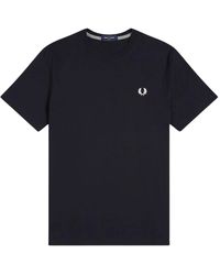 Fred Perry - Tops ,Blauw ,Katoen T-Shirt Met Ronde Hals - Lyst