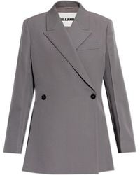 Jil Sander - Jassen ,Grijs ,Wol Double-Breasted Blazer Met Zijsplitjes - Lyst