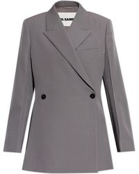 Jil Sander - Jassen ,Grijs ,Wol Double-Breasted Blazer Met Zijsplitjes - Lyst