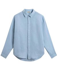 Woolrich - Overhemden ,Blauw ,Linnen Linnen Overhemd - Lyst