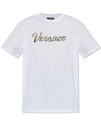 Versace - Geborduurde T-Shirt Van Katoenjersey - Lyst