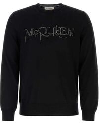 McQueen - Truien & Vesten ,Zwart ,Wol Zwarte Wollen Trui - Lyst