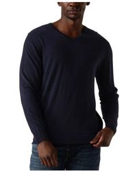 Profuomo - Truien & Vesten ,Blauw ,Wol V-Hals Pullover Trui - Lyst