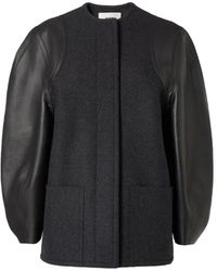 Fendi - Jassen ,Grijs ,Wol Grijze Wol Leren Pofmouw Jas - Lyst
