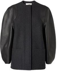 Fendi - Jassen ,Grijs ,Wol Grijze Wol Leren Pofmouw Jas - Lyst