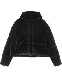 Kappa - Jassen ,Zwart ,Katoen Zwarte Velours Donsjas Met Afneembare Capuchon - Lyst