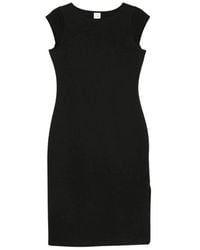 Calvin Klein - Kleedjes ,Zwart ,Boat Neck Slim Fit Midi Jurk - Lyst
