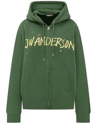 JW Anderson - Hoodies & Sweatvesten ,Groen ,Katoen Zip Front Print Hoodie - Lyst