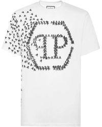 Philipp Plein - Tops ,Wit ,Katoen T-Shirt Ronde Hals Skull&Bones - Lyst