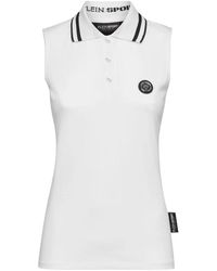 Philipp Plein - Fitness ,Wit ,Katoen Scratch-Print Mouwloze Polo Shirt - Lyst