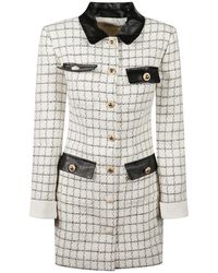 Self-Portrait - Geruite Bouclé Mini-Jurk Met Lange Mouwen - Lyst