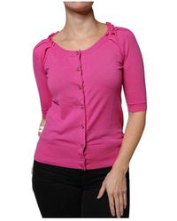 Dolce & Gabbana - Truien & Vesten ,Roze ,Wol Roze Gebreide Vest Knoop-Up Trui - Lyst