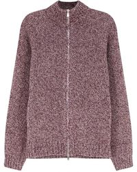 Brunello Cucinelli - Truien & Vesten ,Rood ,Wol-Lana Cardigan Met Hoge Hals En Ritssluiting - Lyst