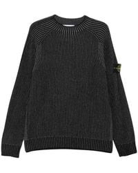 Stone Island - Truien & Vesten ,Zwart ,Wol Compass Patch Rib Crewneck Sweater - Lyst