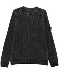 Stone Island - Truien & Vesten ,Zwart ,Wol Compass Patch Rib Crewneck Sweater - Lyst