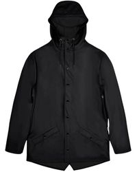Rains - Jassen ,Zwart ,Polyester Waterdichte Jas Met Drukknoopsluiting - Lyst