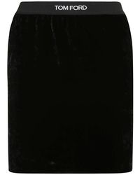 Tom Ford - Gonna mini in velluto nero con fascia logo - Lyst