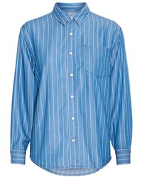 Ichi - Overhemden ,Blauw ,Blauwe Gestreepte Overhemdblouse - Lyst