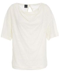 Pinko - Weißes Leinen-T-Shirt Mit Cowl-Ausschnitt - Lyst