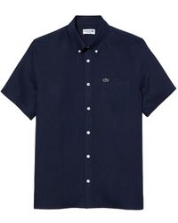 Lacoste - Overhemden ,Blauw ,Linnen Short Sleeve Linen Shirt - Lyst