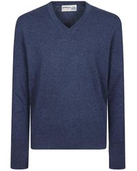 Ballantyne - Truien & Vesten ,Blauw ,Denim Klassieke V-Hals Trui - Lyst