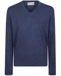 Ballantyne - Truien & Vesten ,Blauw ,Denim Klassieke V-Hals Trui - Lyst