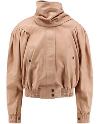 Chloé - Jassen ,Roze ,Leer Cropped Sjaal Jas - Lyst