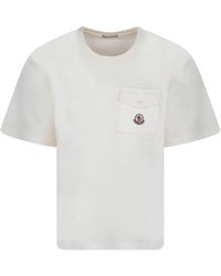 Moncler - Camiseta blanca con bolsillo de tweed - Lyst