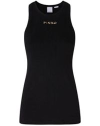 Pinko - Tops ,Zwart ,Katoen Geribbelde Tanktop Met Racerback - Lyst
