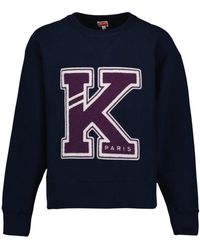KENZO - Hoodies & Sweatvesten ,Blauw ,Katoen Oversized Sweatshirt Met Geborduurd Logo - Lyst