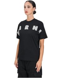Marni - Schwarzes T-Shirt Mit Kurzem Ärmel Und Logo - Lyst