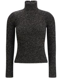 Max Mara - Truien & Vesten ,Zwart ,Denim Geribbelde T-Shirt Met Lange Mouwen En Ronde Hals - Lyst