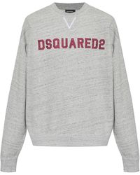 DSquared² - Hoodies & Sweatvesten ,Grijs ,Katoen Sweatshirt Met Geborduurd Logo - Lyst