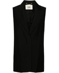 Fendi - Jassen ,Zwart ,Wol Zwart Wollen Blend Gilet Met Piekrevers - Lyst
