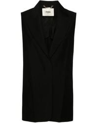 Fendi - Jassen ,Zwart ,Wol Zwart Wollen Blend Gilet Met Piekrevers - Lyst